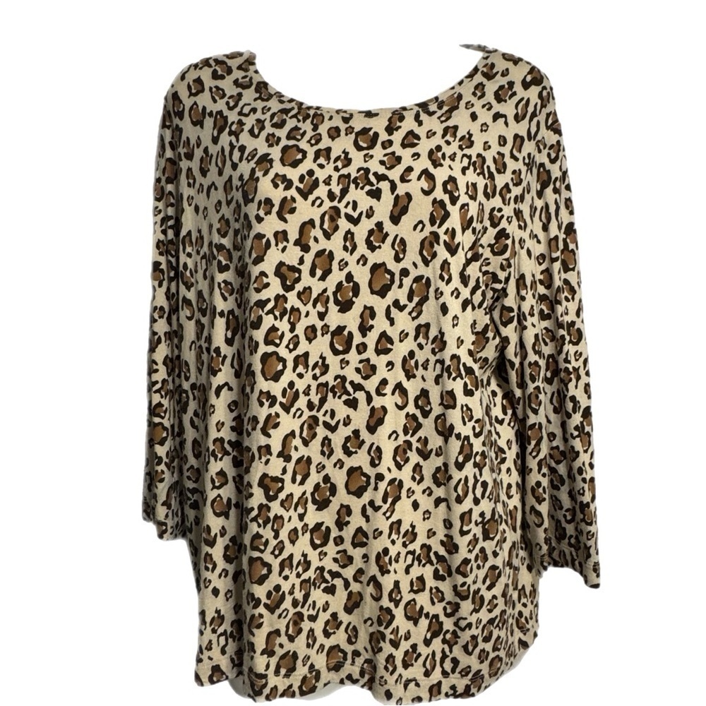 Chico’s Cheetah Print 3/4 Sleeve Tee Shirt - Picture 2 of 5